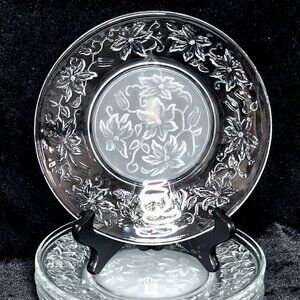 4 Princess House Fantasia Salad Plate 8" poinsettia etched lunch embossed glass